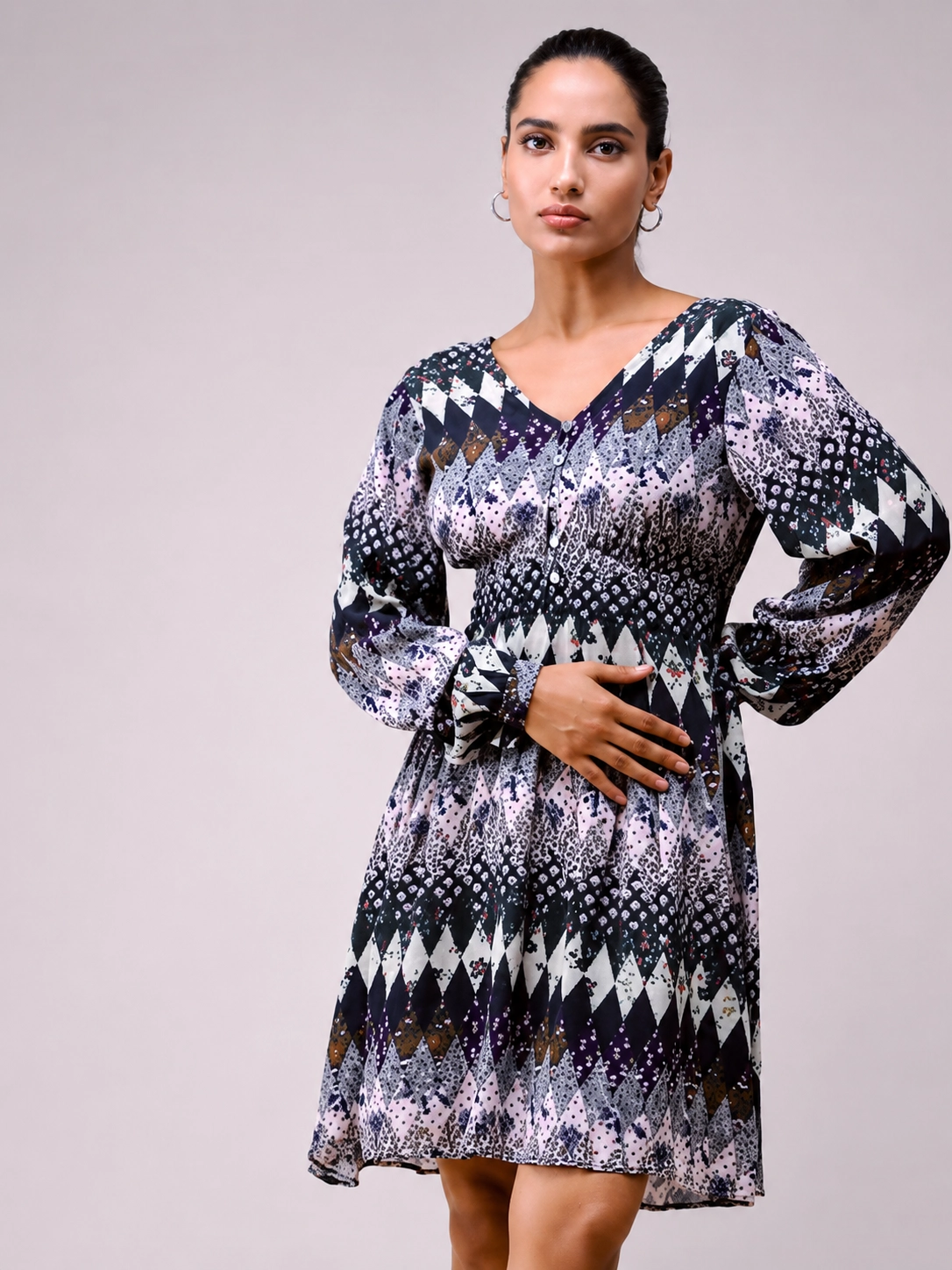 Black Printed Short Dress