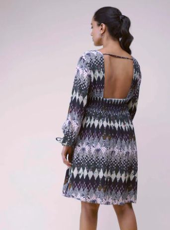 Black Printed Short Dress (3)