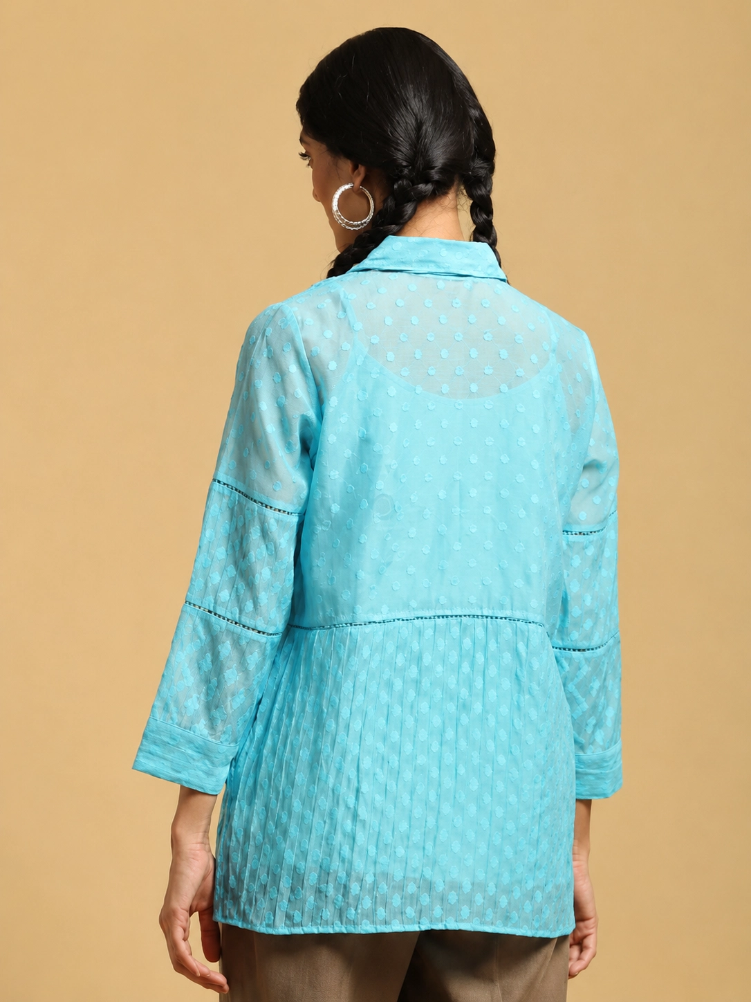 Blue Chanderi Cutwork Shirt 3