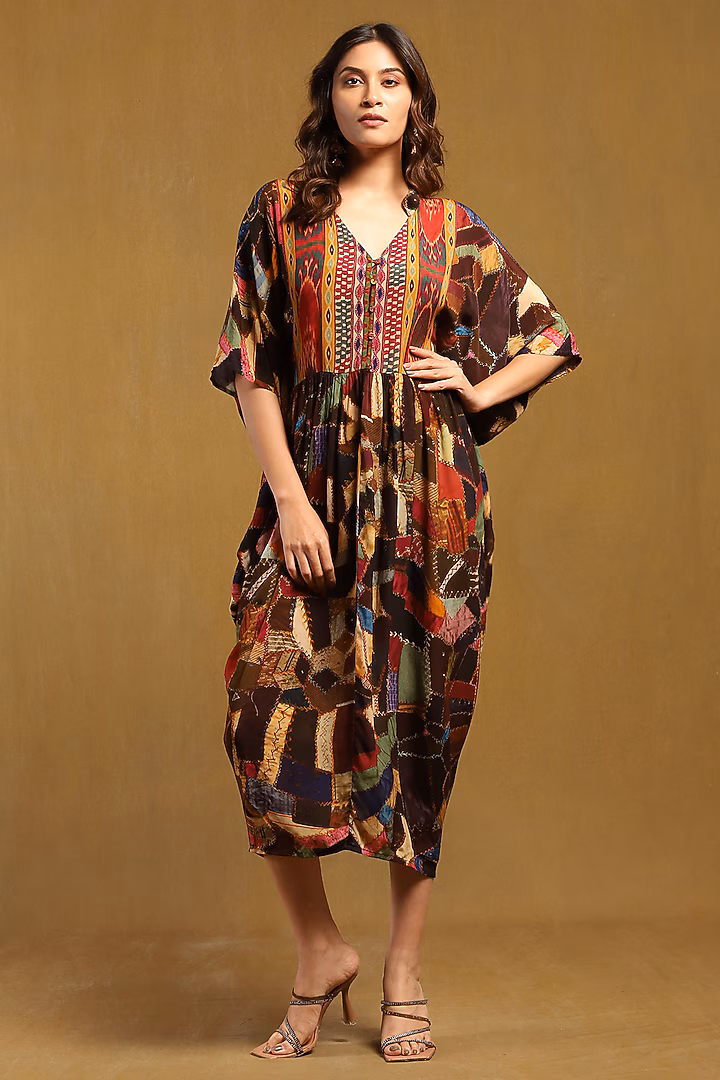 Brown Velvet Patchwork Kaftan