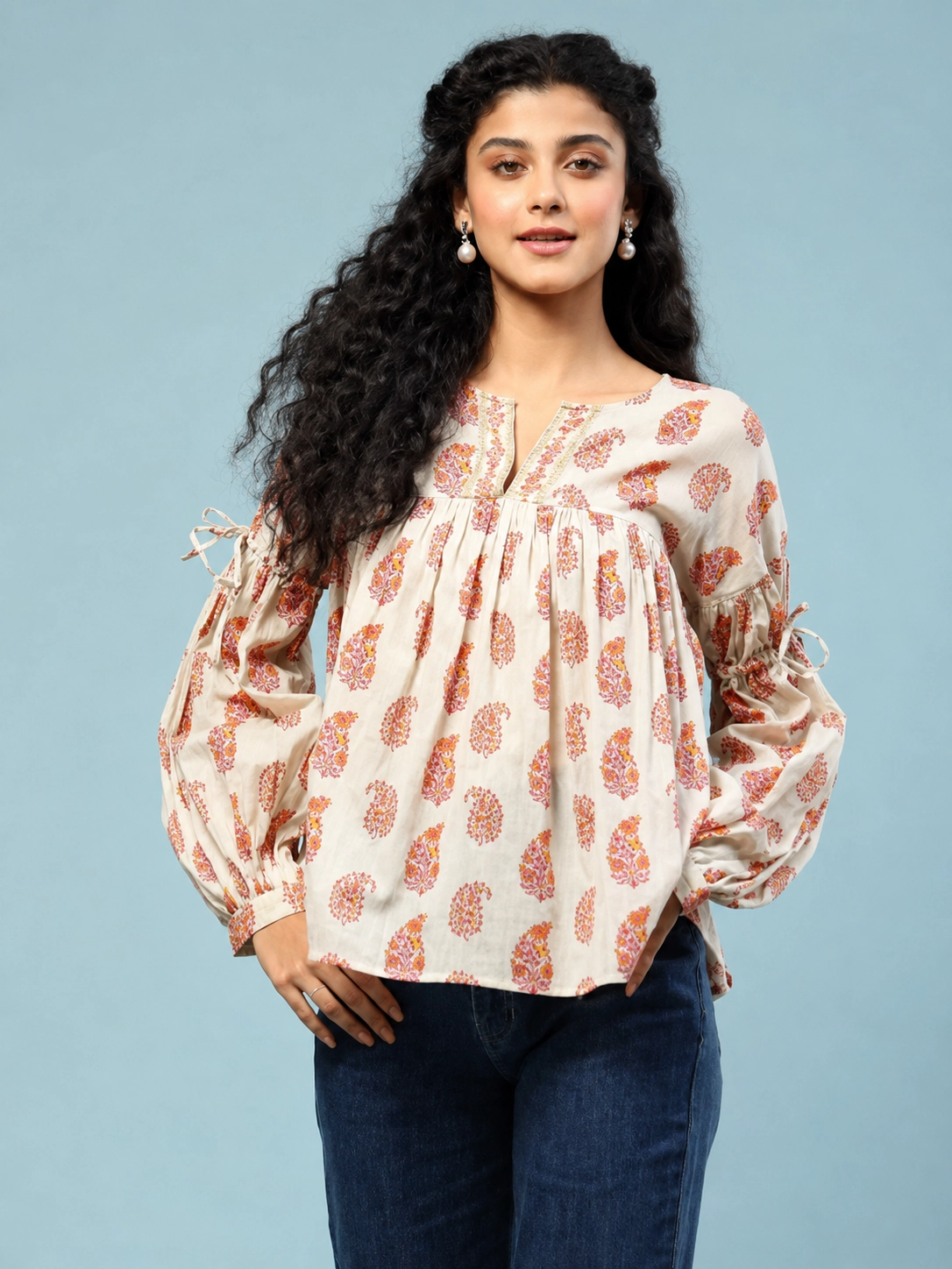 Grey Dhuni Peasant Top