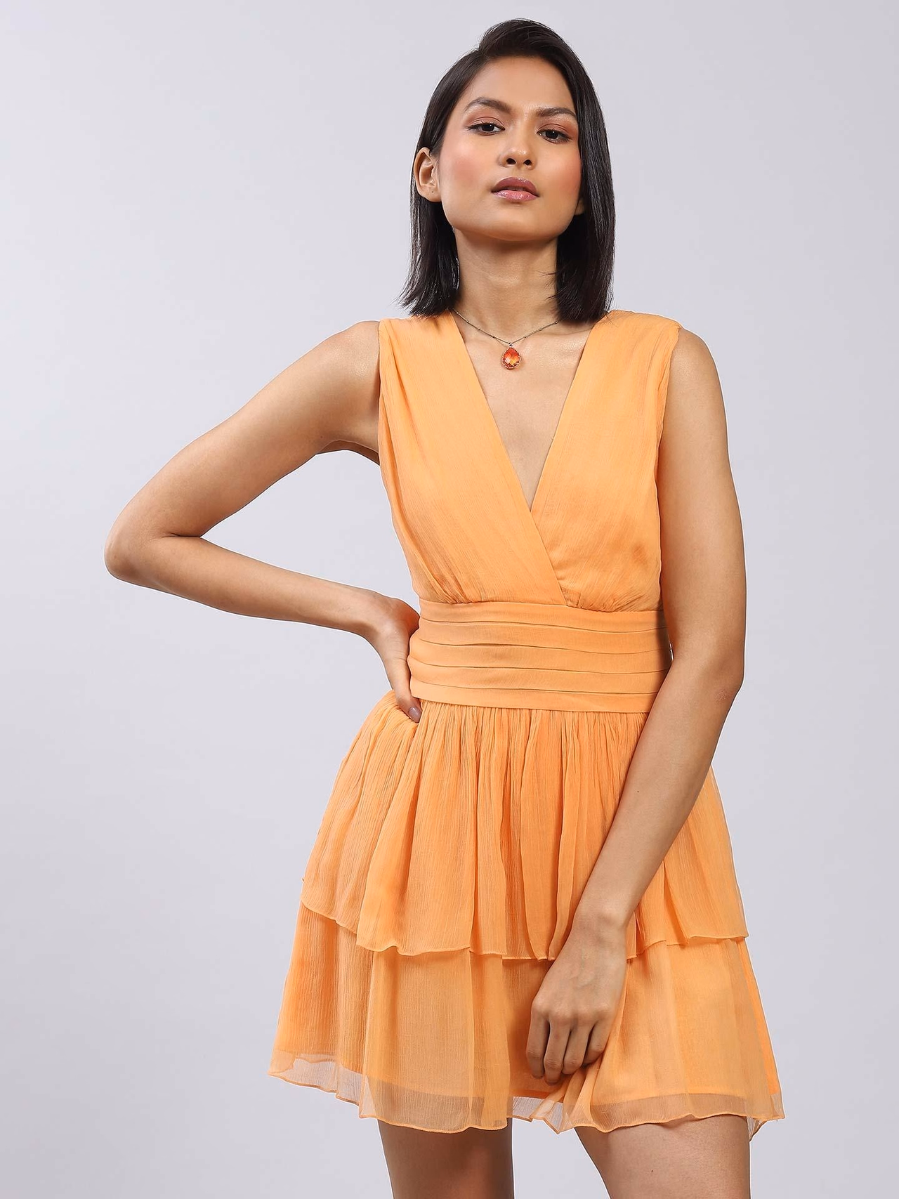 Orange Short Dress with Tiers