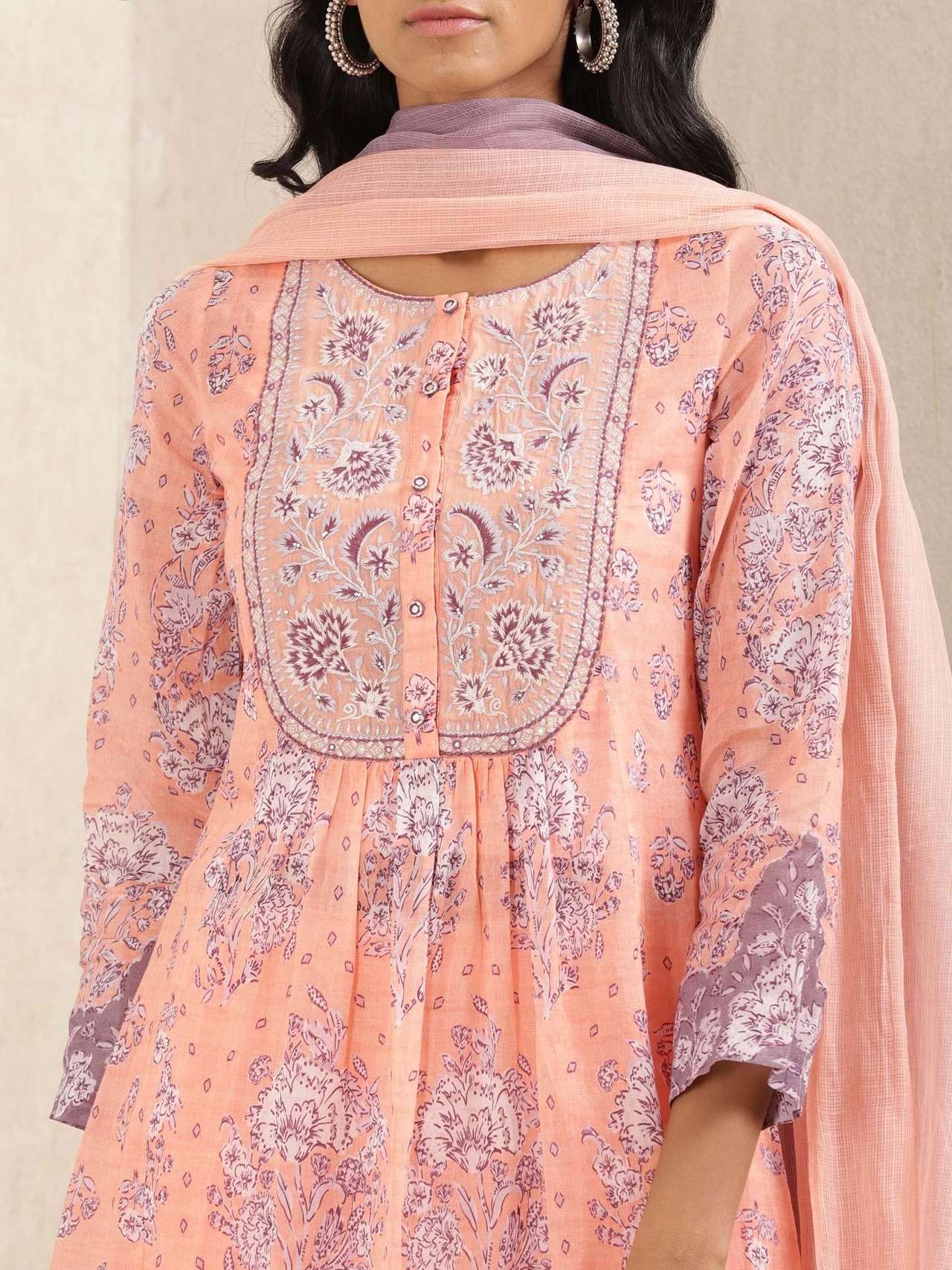 Peach Floral Print Suit Set