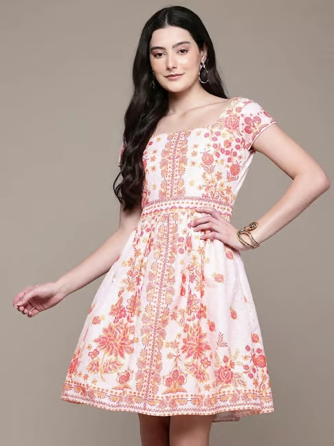 Pink Ecru Calicoo Short Dress
