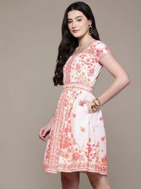 Pink Ecru Calicoo Short Dress 3