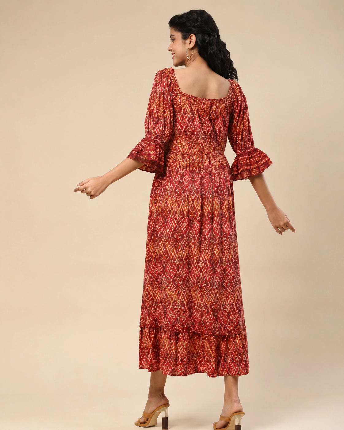 Rust Geometric Print Long Dress 3