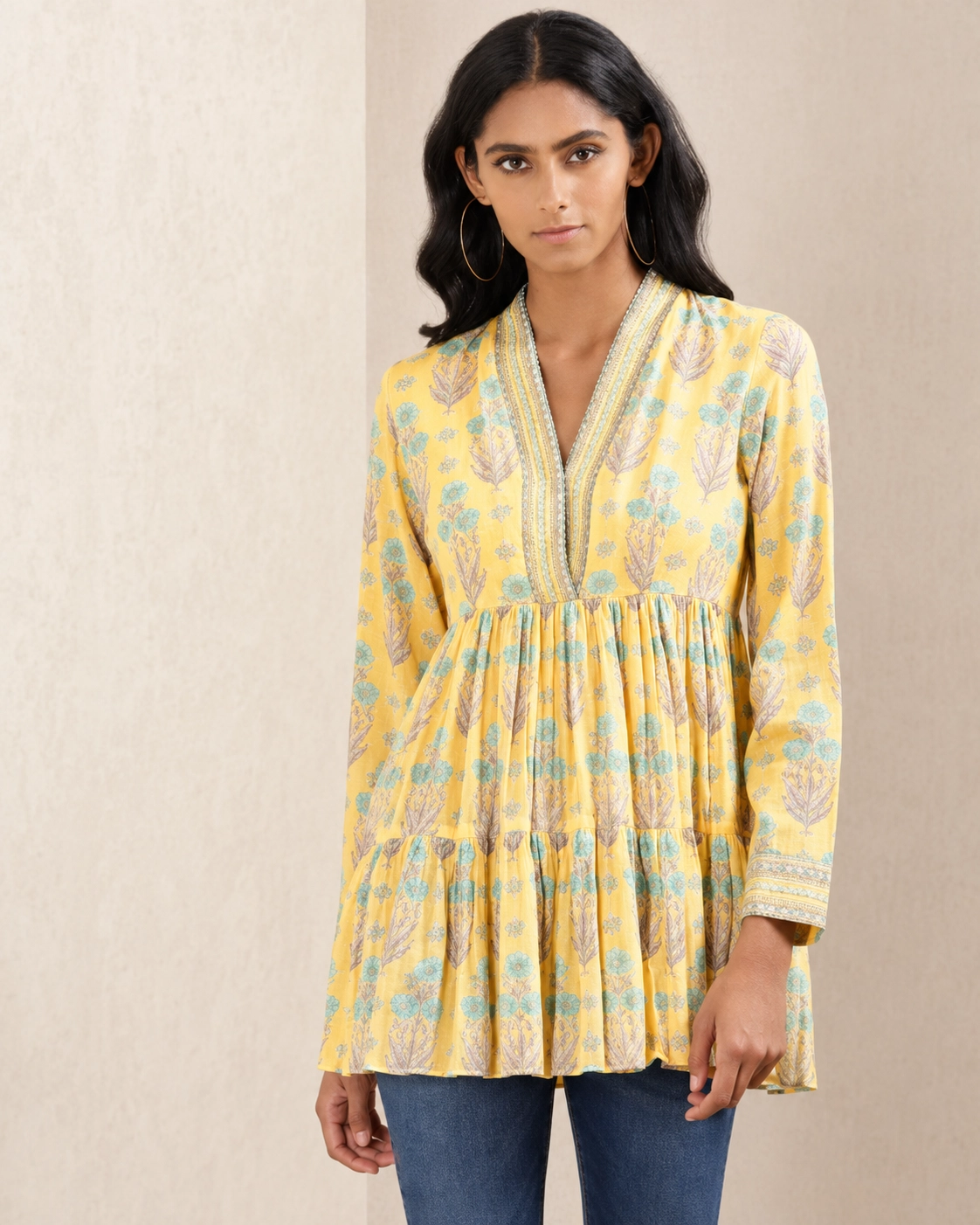 Yellow Floral Print Kurti