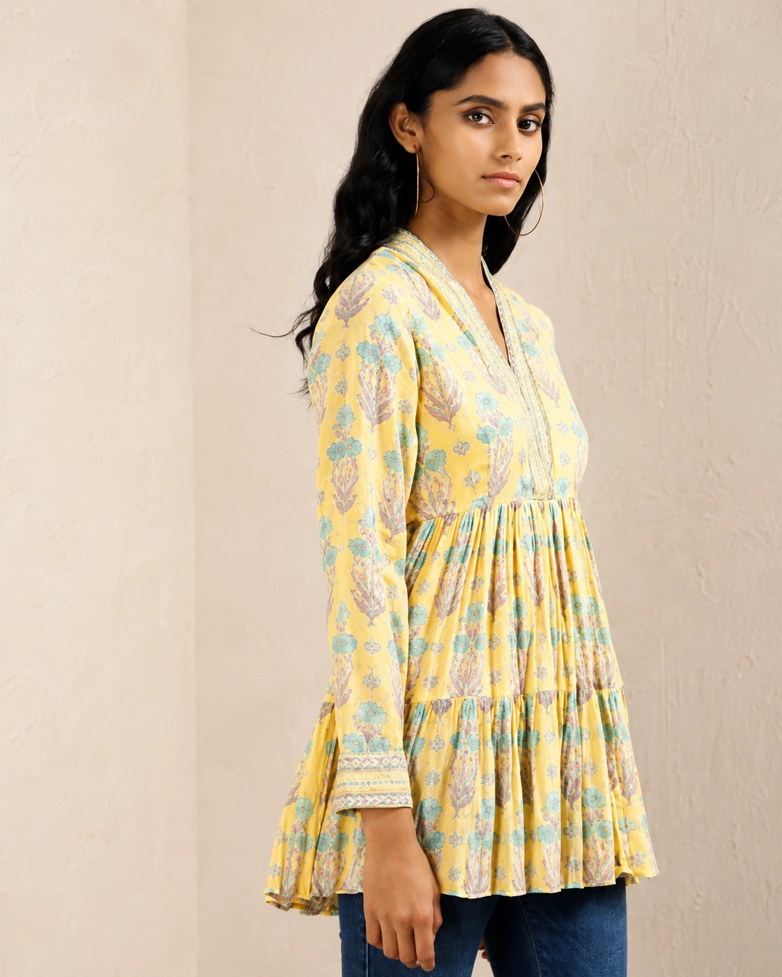 Yellow Floral Print Kurti 2