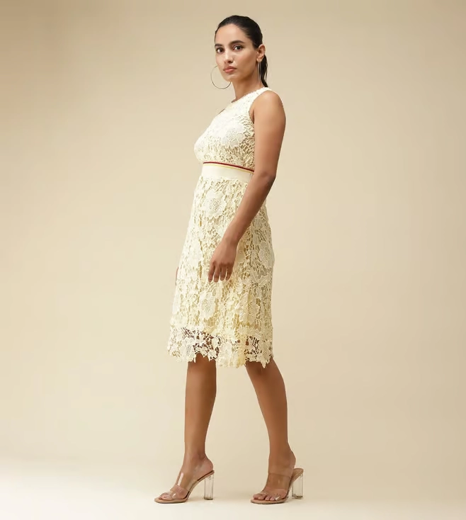 Yellow Schiffli Short Dress