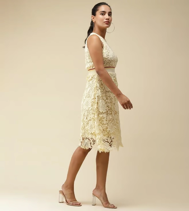 Yellow Schiffli Short Dress 2