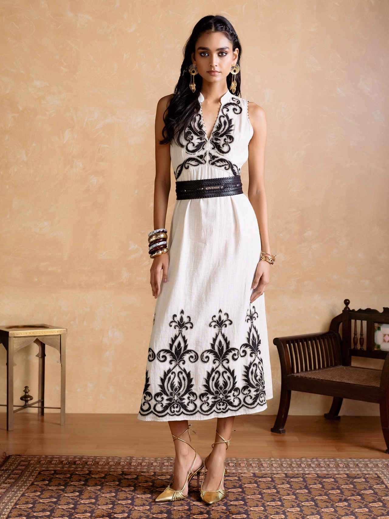 Ecru Inlay Long Dress