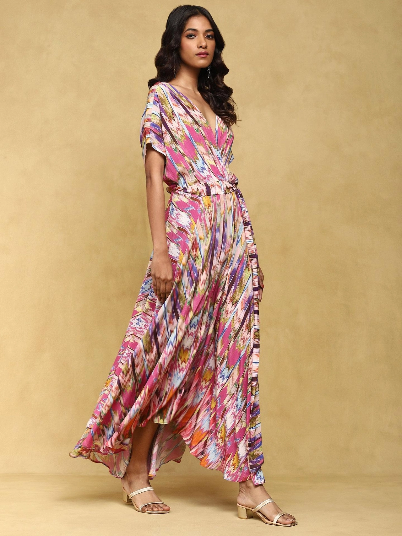 Pink Binkai Crepe Kaftan Dress 3