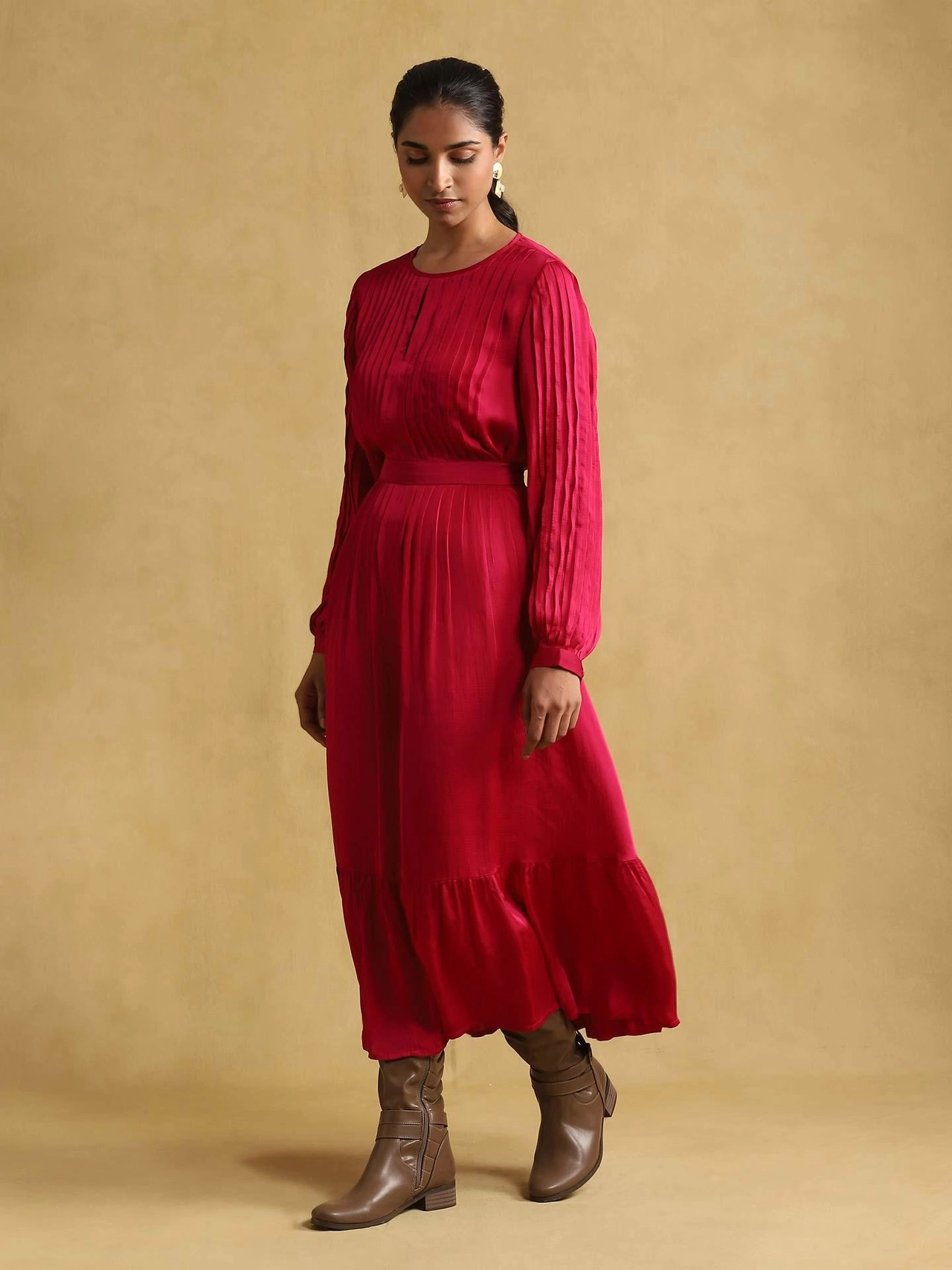 Pink Solids Satin Dress