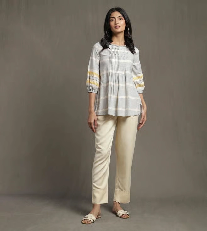 White Whimsical Heritage Cotton Kurti 3